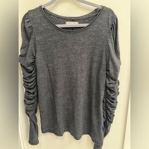 We The Free FreePeople Charcoal Long Sleeve Top with ruched sleeves